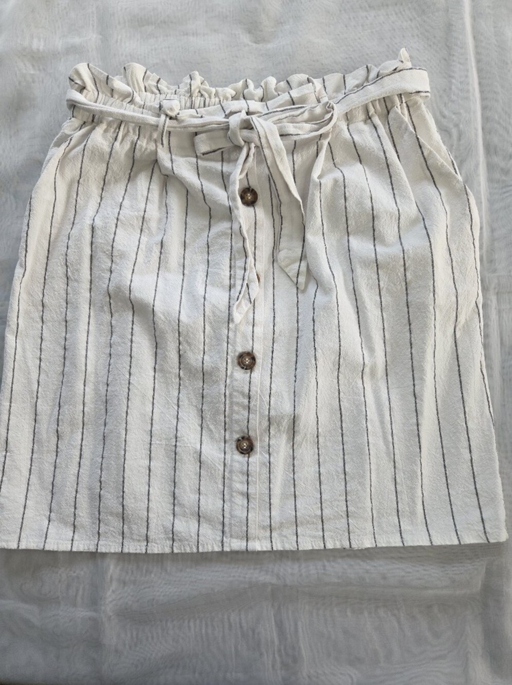 Women's Cream Stripe Button-Front Paperbag Waist Skirt